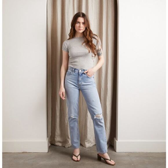 RE/DONE 70s Straight Jean Destroyed Sunfaded Indigo Sz 29 {II49}
